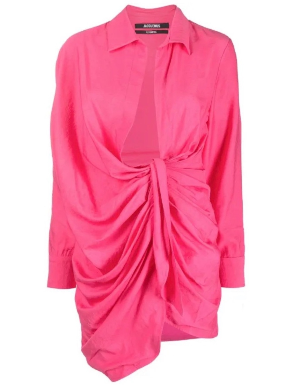 Jacquemus Hot Pink Draped Tie-Front Shirt Dress